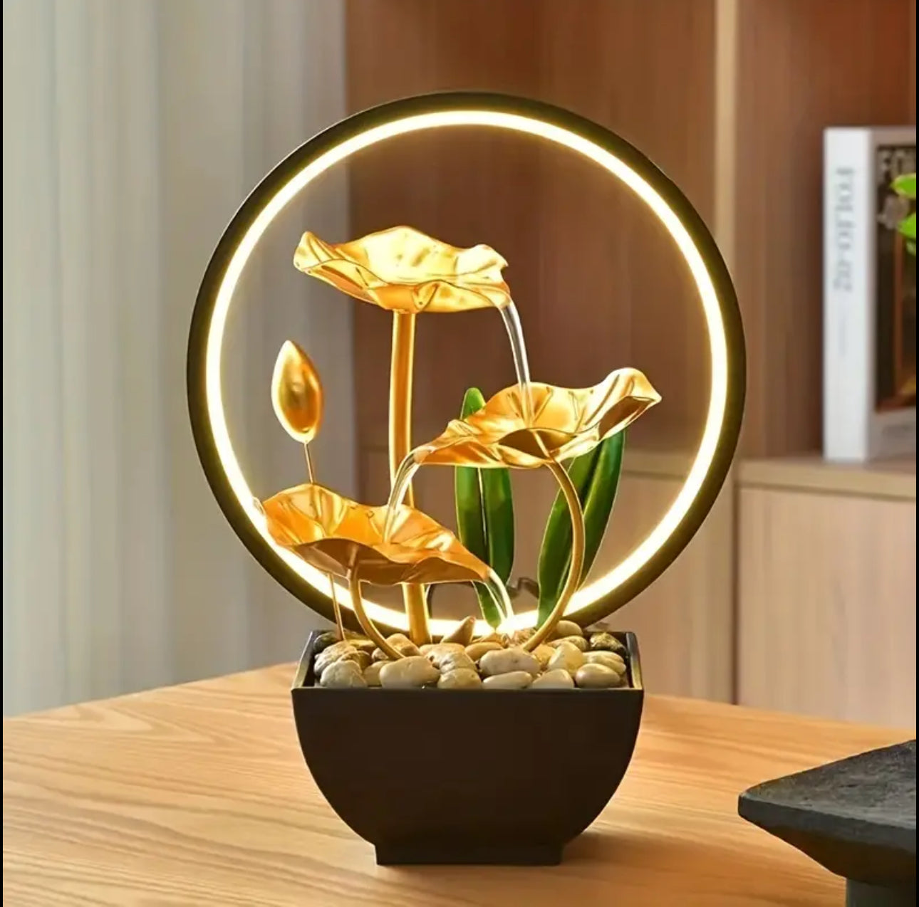 Electric table top mini water fountain + round  LED light
