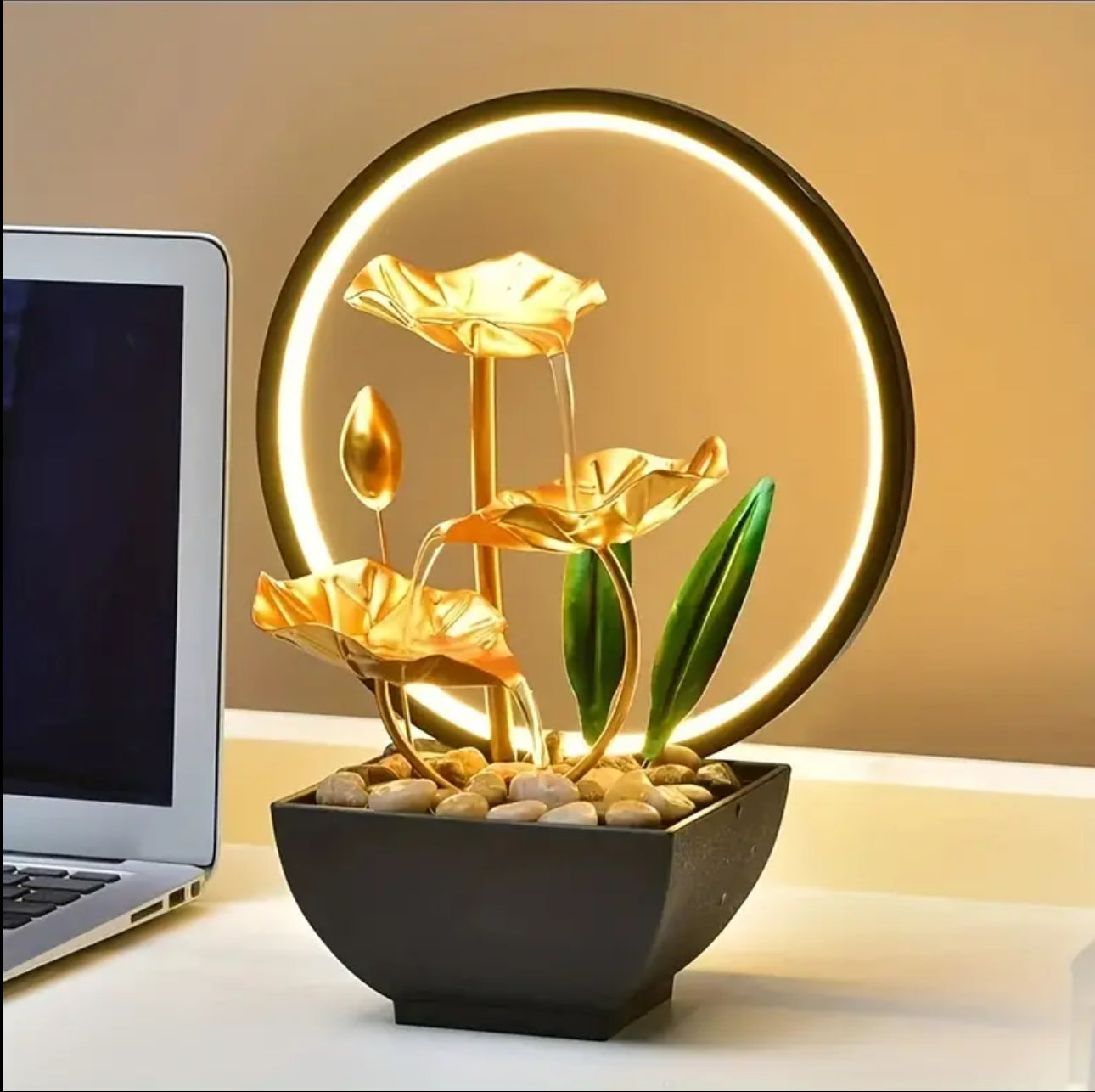 Electric table top mini water fountain + round  LED light