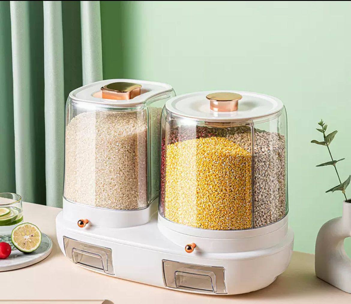 Rotatable grain storage box with compartments