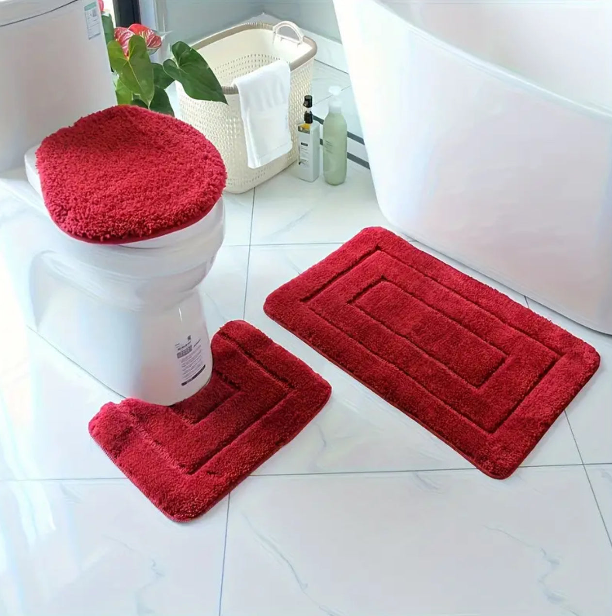 3pcs high quality flocking Toilet mat set