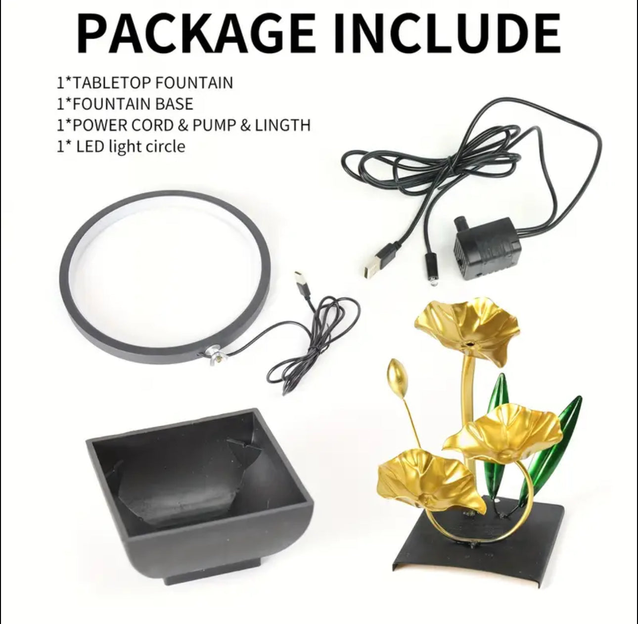 Electric table top mini water fountain + round  LED light