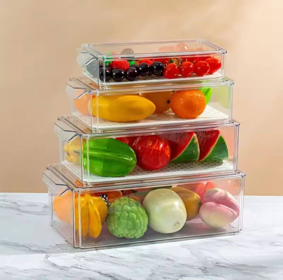 4 pcs Big capacity BPA-Free Stackable acrylic Fridge Organizer Bins with Lids