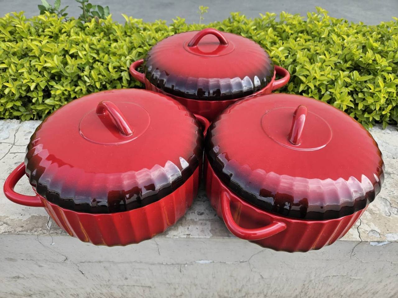 3pc wine red Luxurious serving dish Set