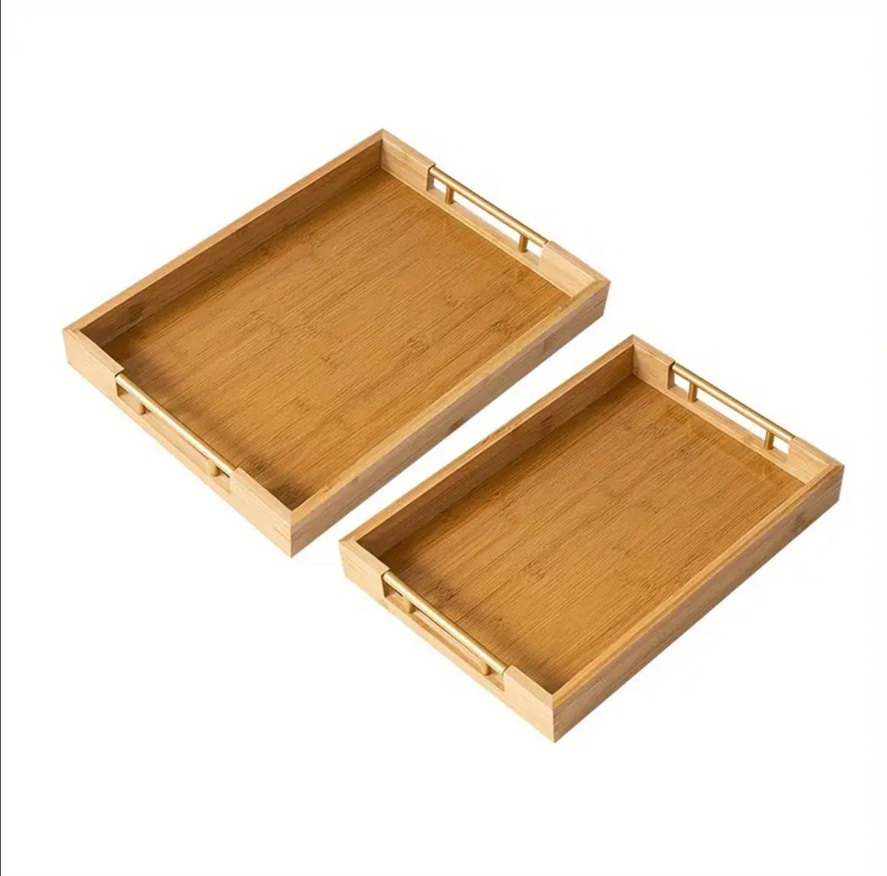 3pcs Eco-friendly Bamboo Serving Trays with Gold Handles