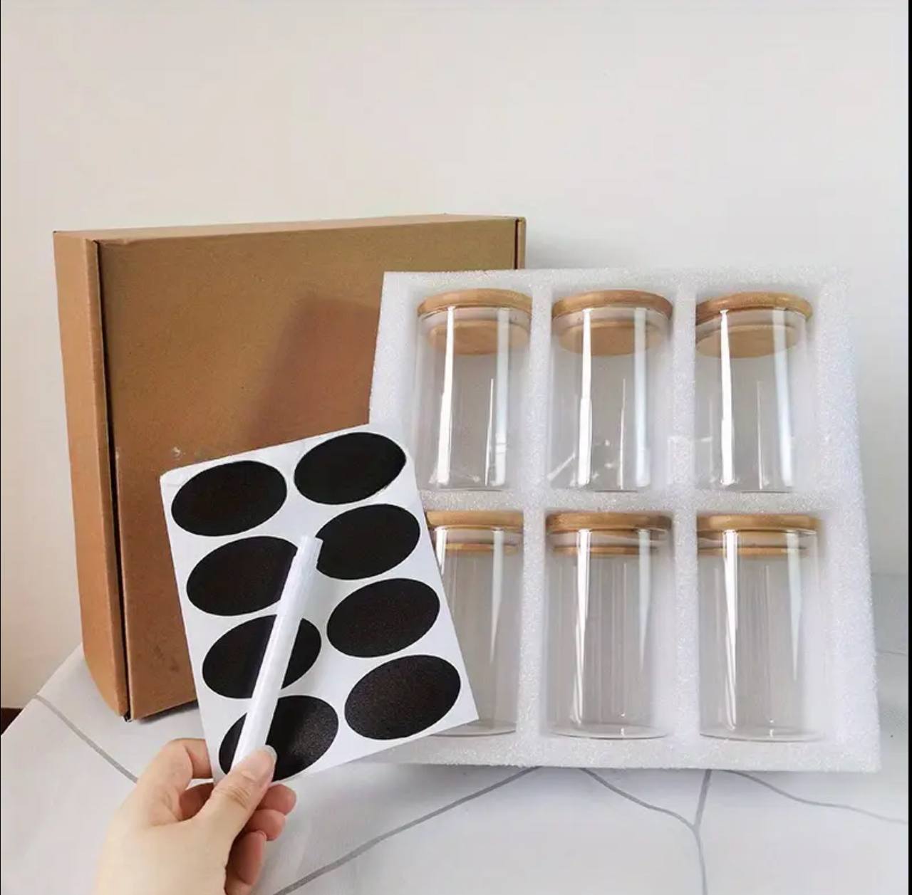 6-pack Round Glass Jars with Bamboo lid And Spoon