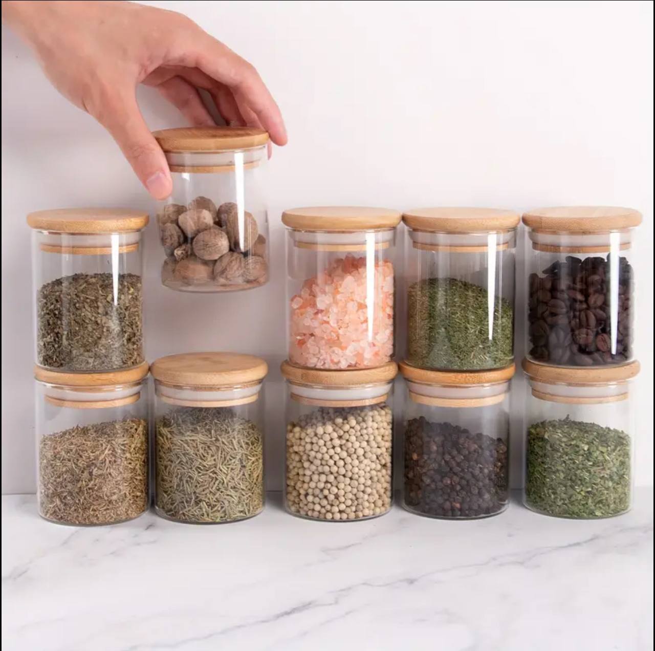 12pcs Round Glass spice jar set