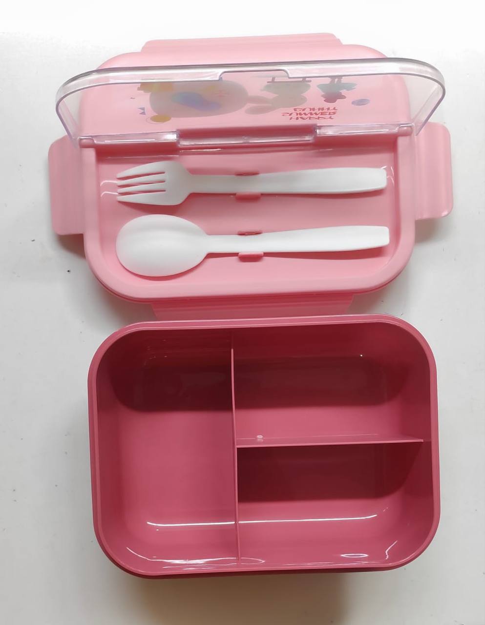 3 Compartment Lunch Box for Kids, Big Lunch Box with Spoon and Fork,