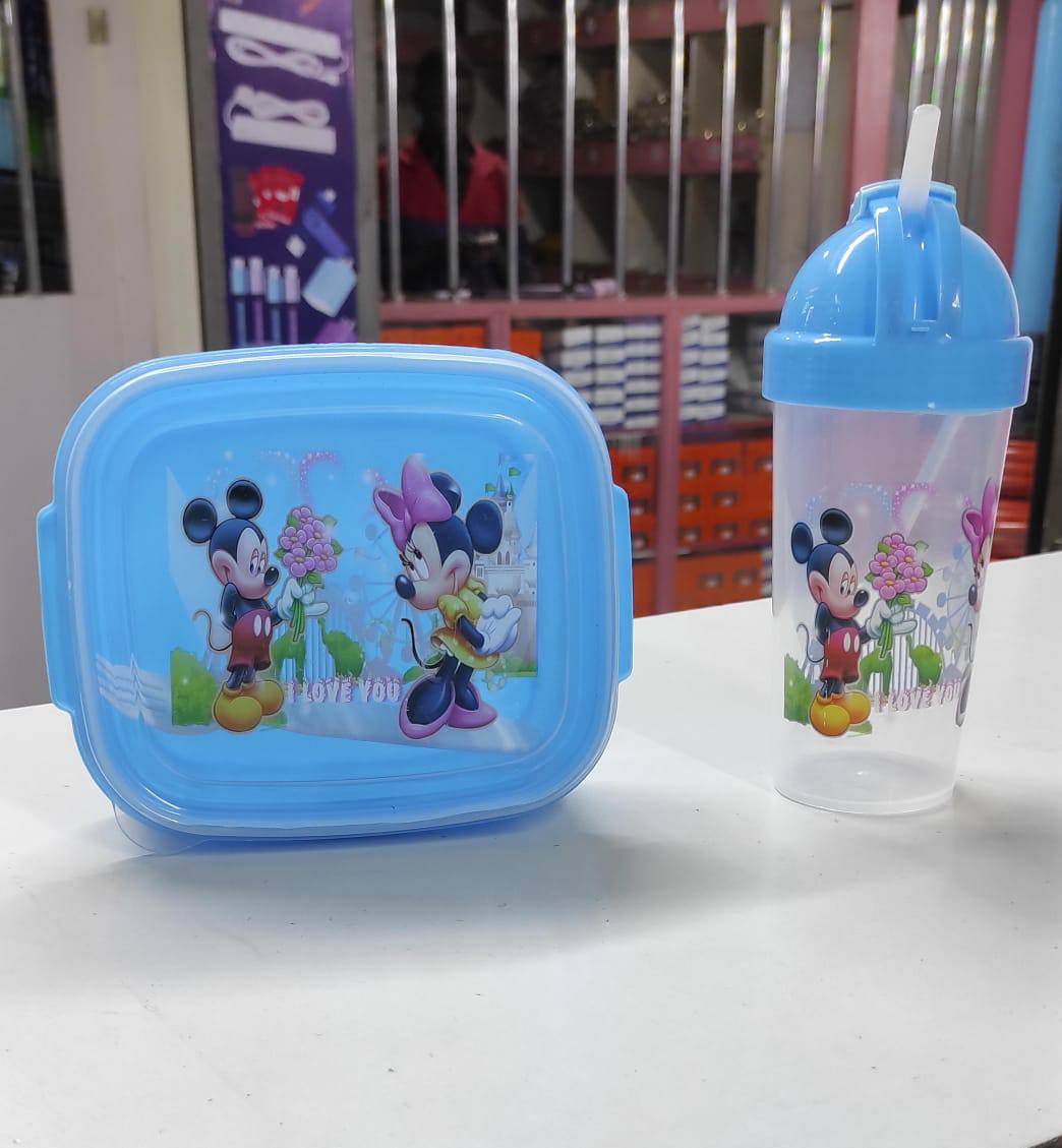 Combo cartoon themed 2-in-1 Lunch Box with Tumbler Set with straw