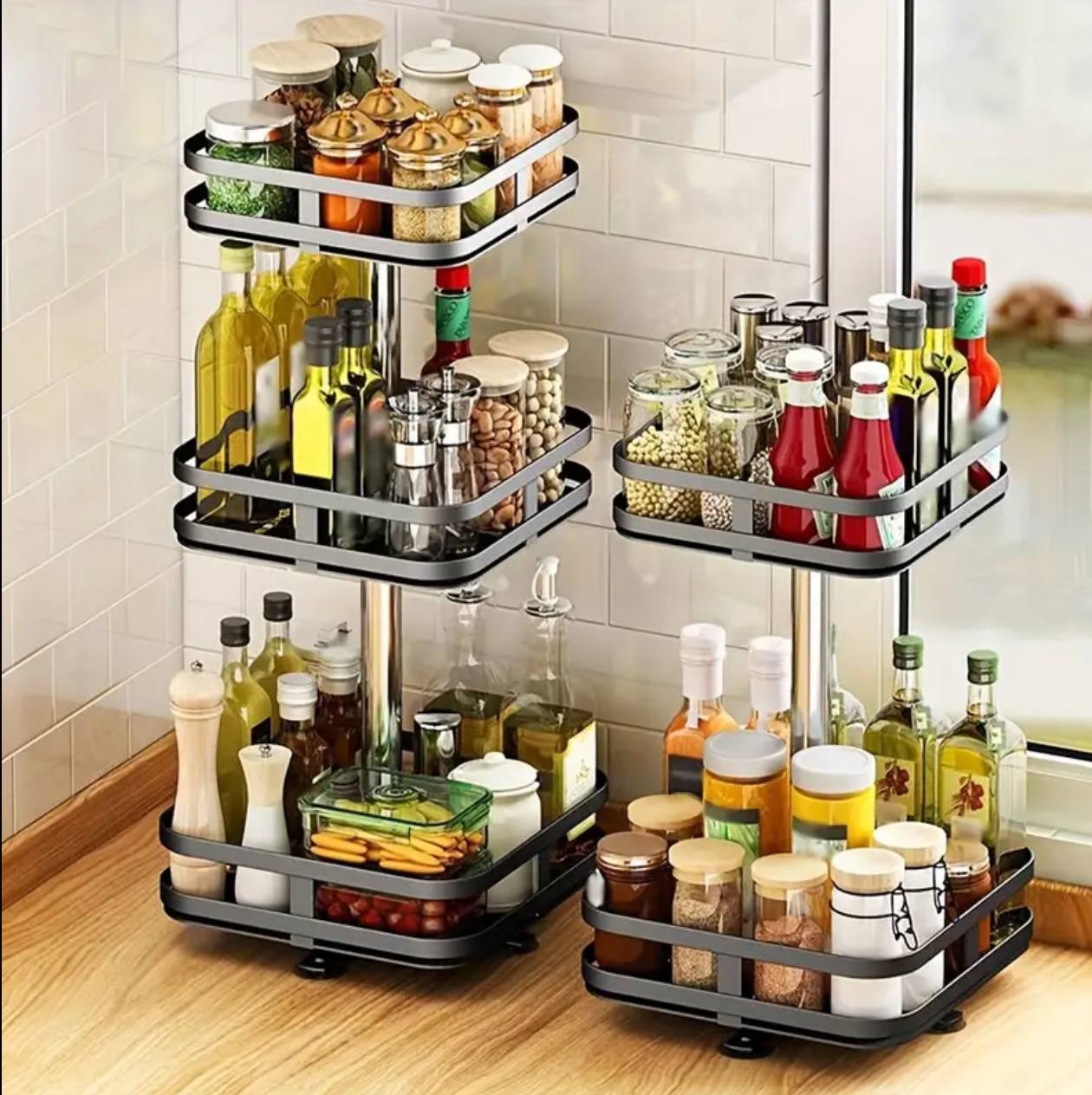 3 Tier square Metallic Rotating Spice / Storage Rack