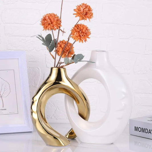 White and Gold Vase with Hole