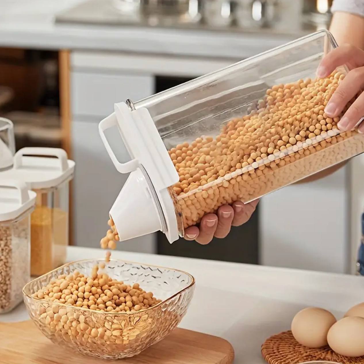 Storage containers with measuring cup