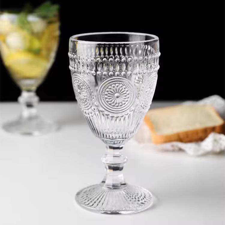 6pc Retro embossed goblet/floral cocktail glass