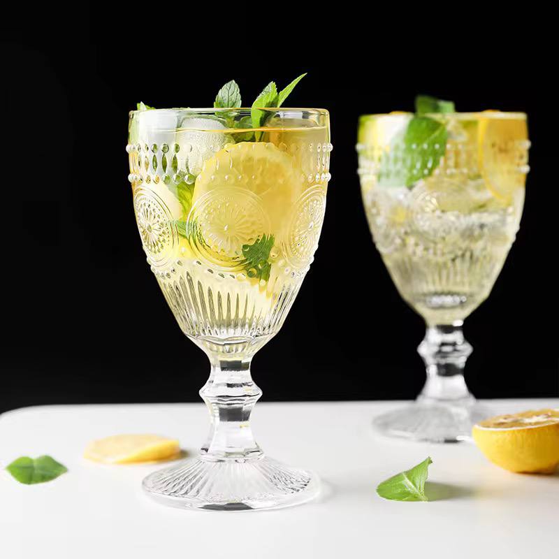 6pc Retro embossed goblet/floral cocktail glass