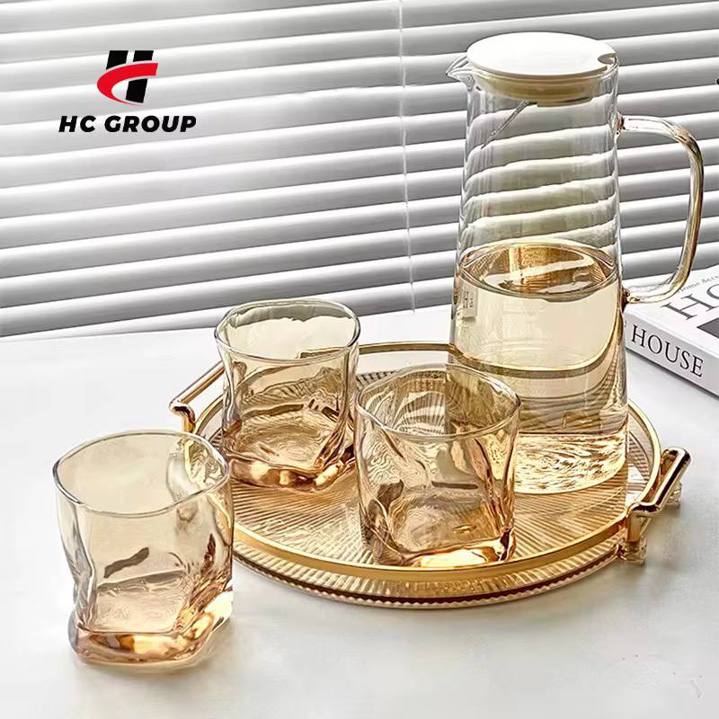 Golden or dark 7pc glass water set
