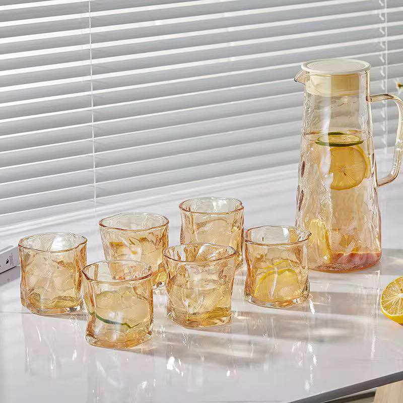 Golden or dark 7pc glass water set