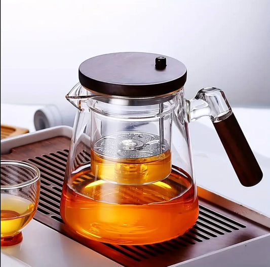 Heat Resistant Glass Teapot with Wooden Handle