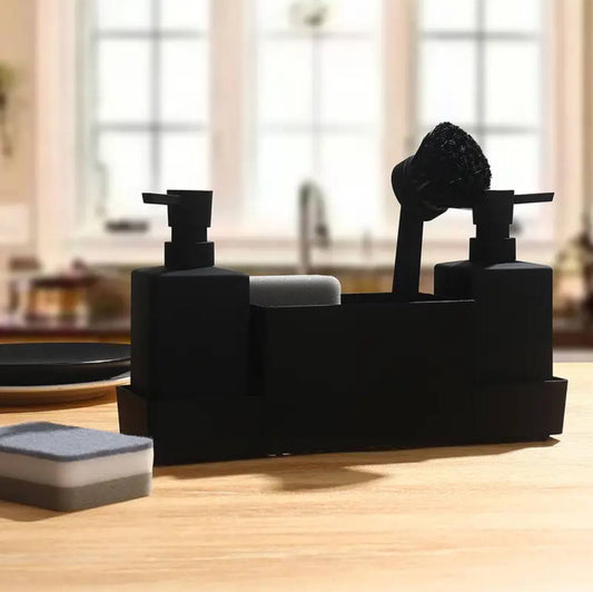 Matte black kitchen soap dispenser with sponge holder set