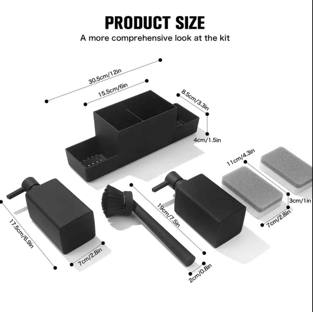 Matte black kitchen soap dispenser with sponge holder set