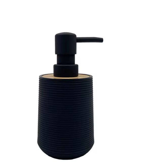 Modern Matt round hand soap dispenser with bamboo trim