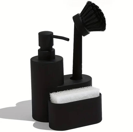 Kitchen soap dispenser 3 in 1 with dish washing brush and sponge holder set.