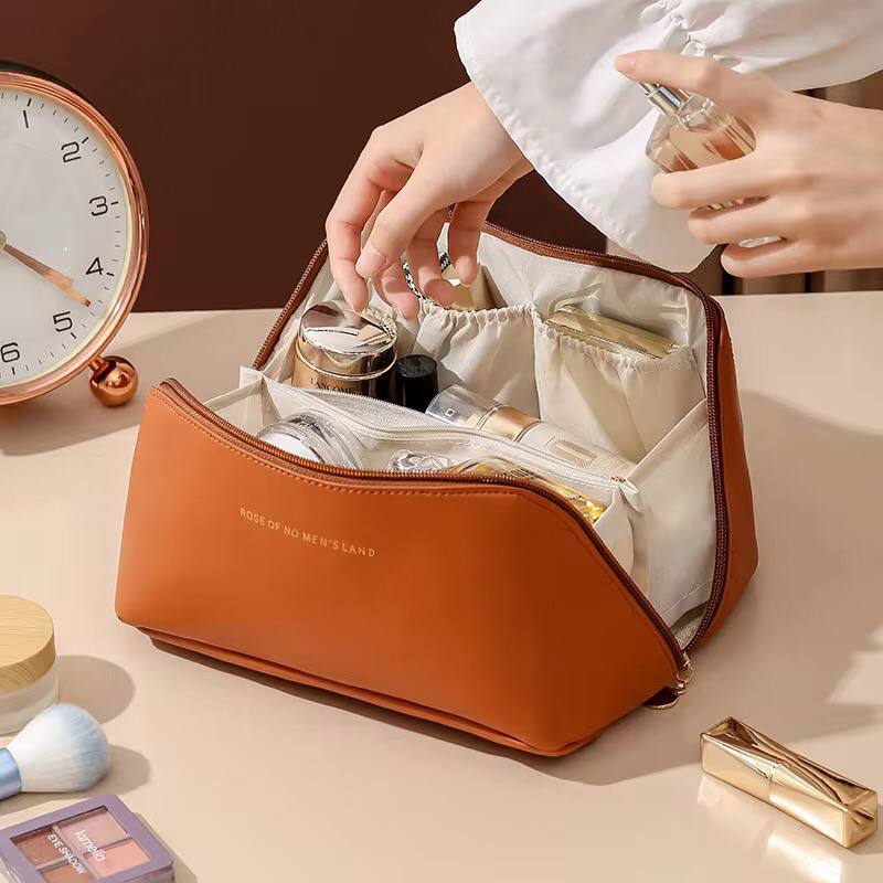 Large Cosmetic Bag For Women Pu Leather Make Up Pouch Portable Washbag