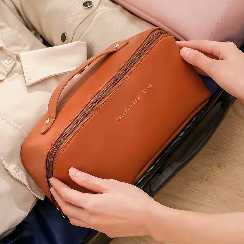 Large Cosmetic Bag For Women Pu Leather Make Up Pouch Portable Washbag