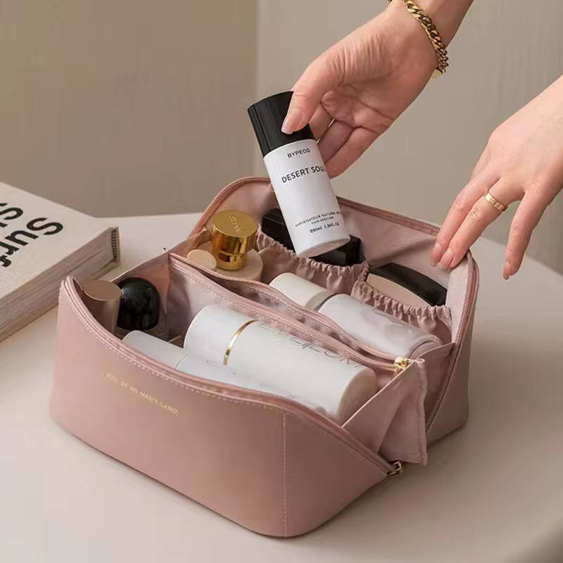 Large Cosmetic Bag For Women Pu Leather Make Up Pouch Portable Washbag