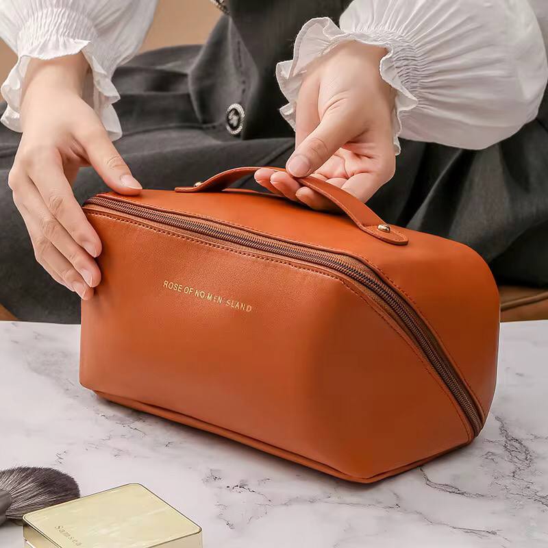 Large Cosmetic Bag For Women Pu Leather Make Up Pouch Portable Washbag