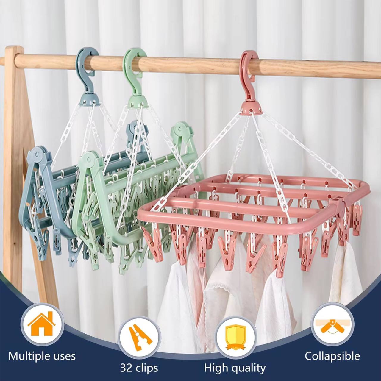 Foldable 32clip/peg undergarment hanger