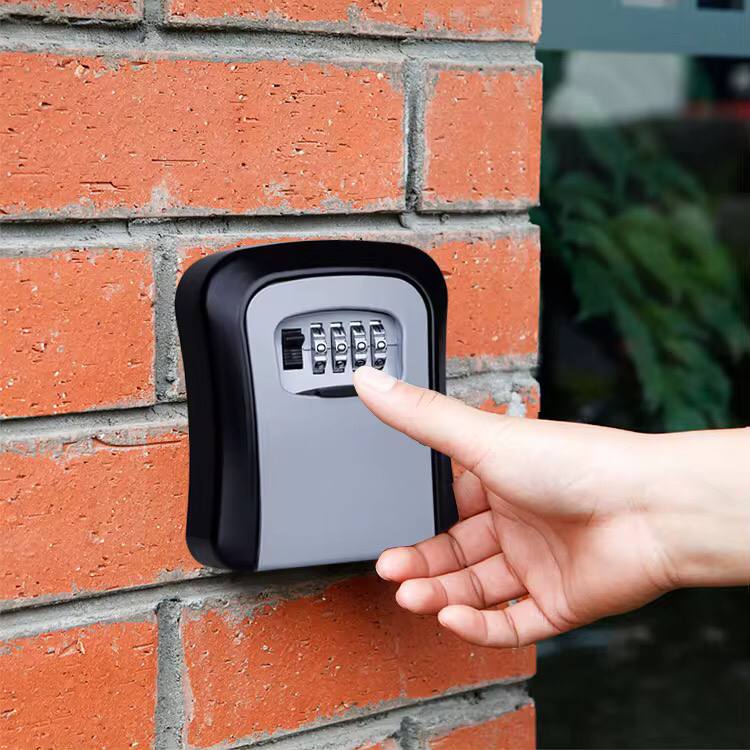 Wall-Mounted Key Lock Box Full Metallic 4-Digit Combination Key Safe Box with Resettable Key Password