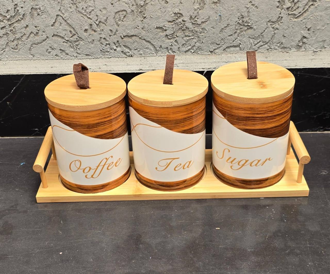 3pcs Ceramic Canisters Set  with Bamboo Stand