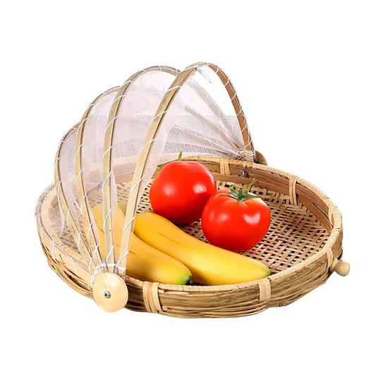 Handmade Bamboo Woven Bug Proof Wicker Basket, Dustproof Picnic Fruit/ Vegetable Tray. Storage Basket