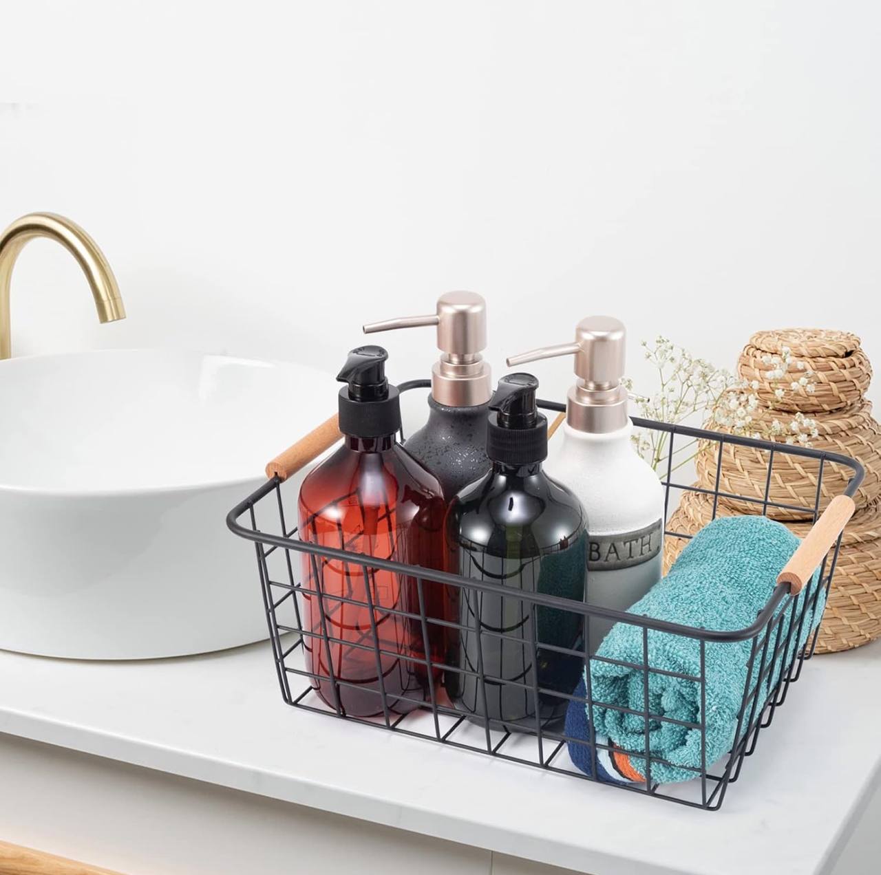 Metal Wire Storage Basket With Handle