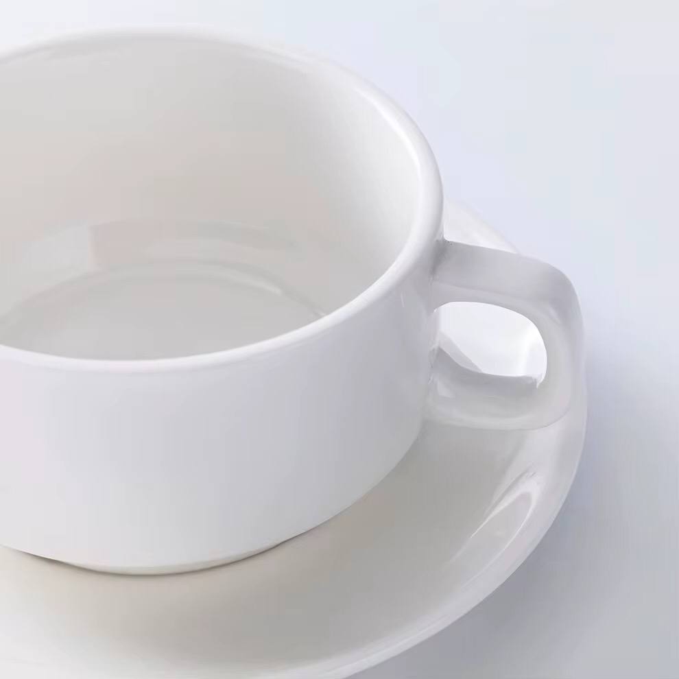 Bowl with 2 handles and saucer
