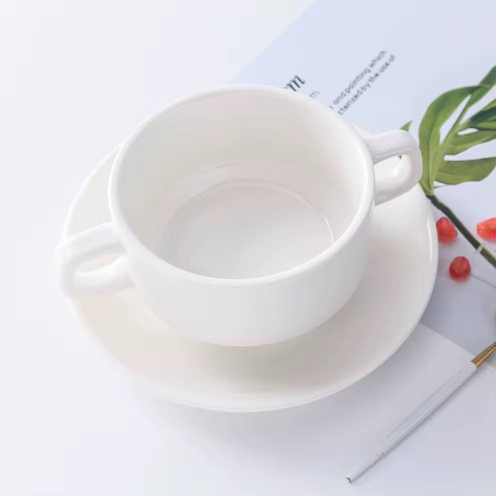 Bowl with 2 handles and saucer