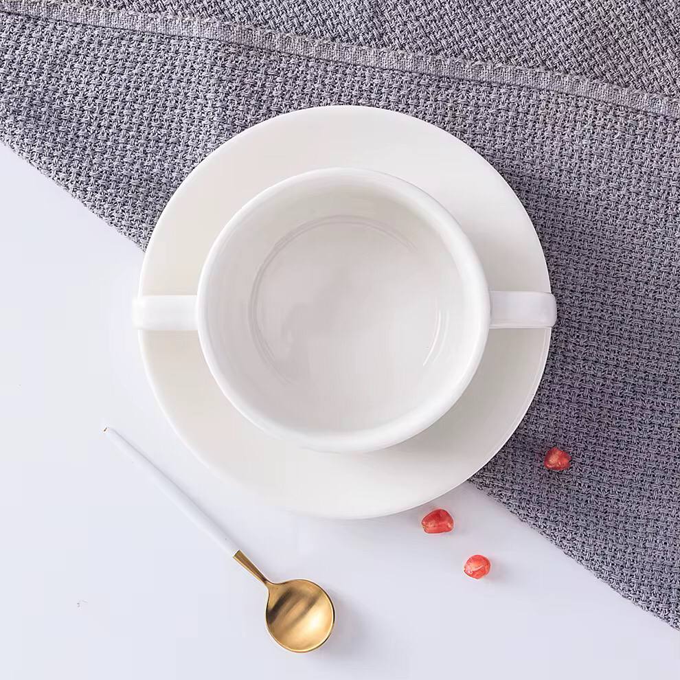 Bowl with 2 handles and saucer