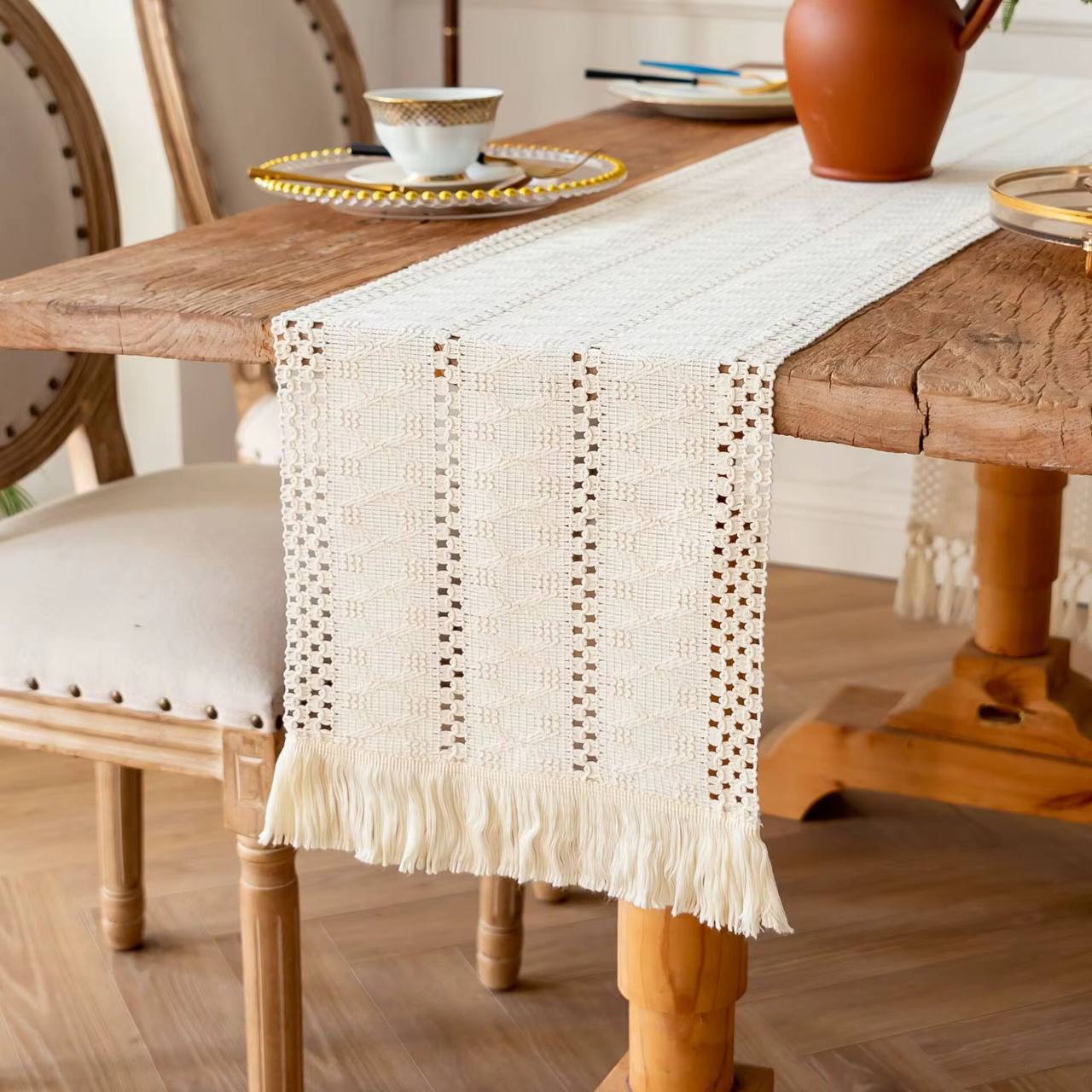 Tassels Bohemian Style Table Runner Farmhouse Linen Table Tablecloth Home Decor For Living Room Dinning Coffee Table Mat