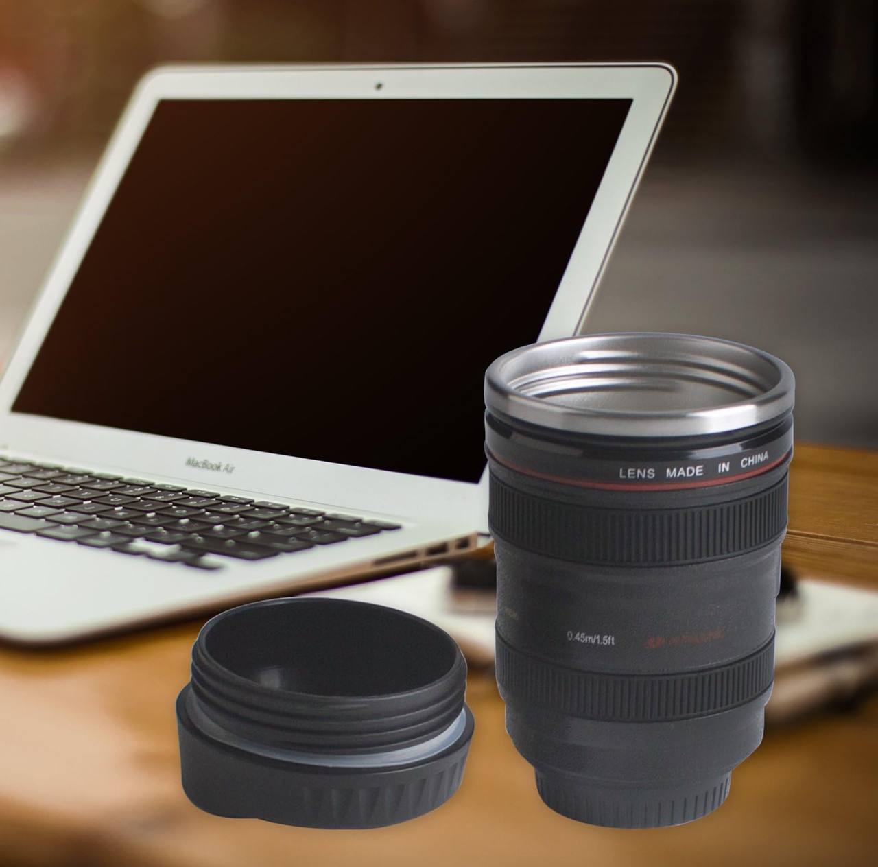 Camera Lens Mug, 450ml Stainless Steel Cup