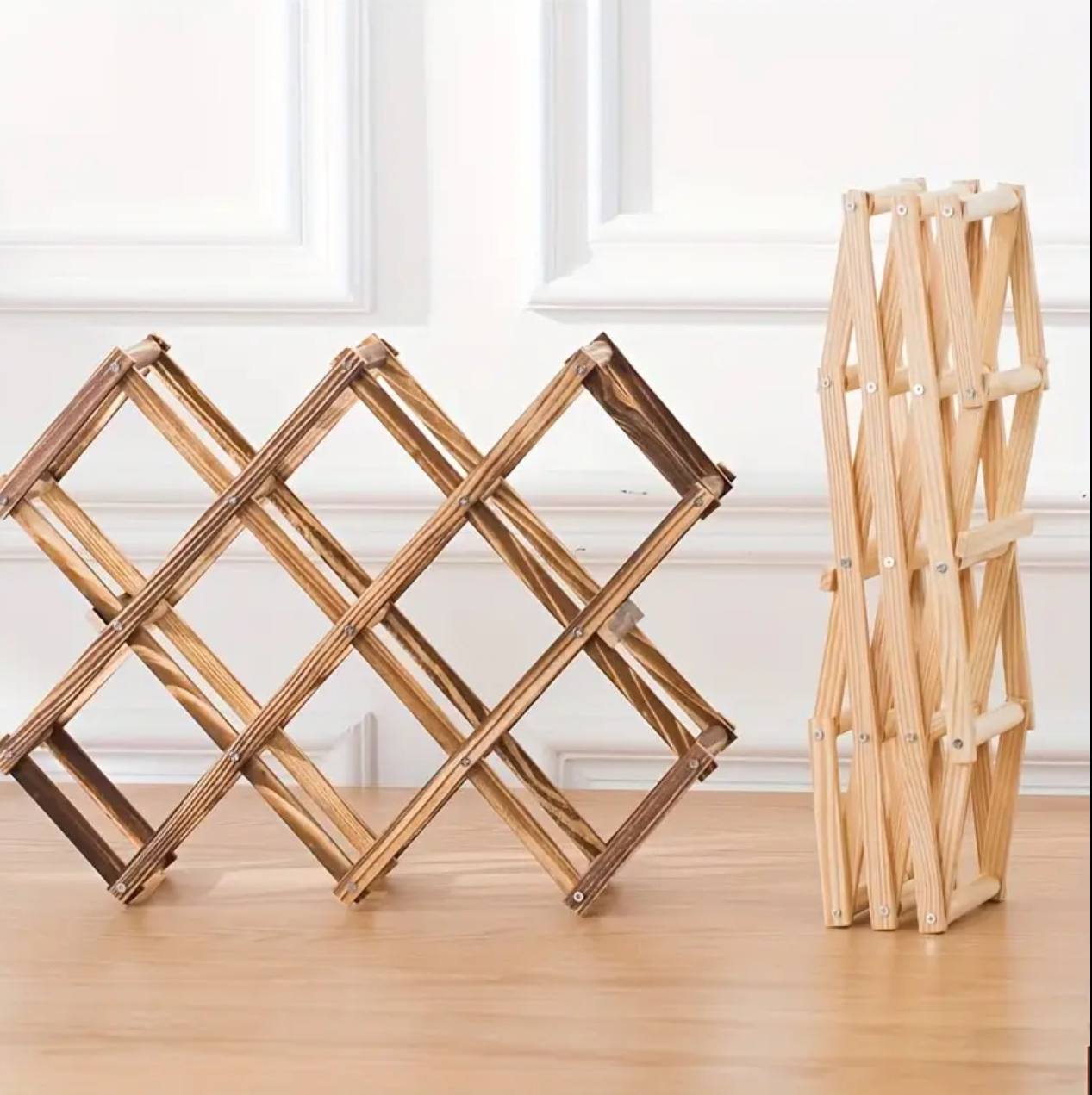 Foldable 10 Slot wooden wine bottle rack