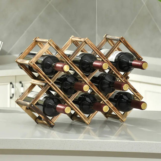 Foldable 10 Slot wooden wine bottle rack
