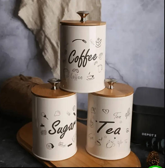 3pc Alloy  Canister Set with Bamboo Lid