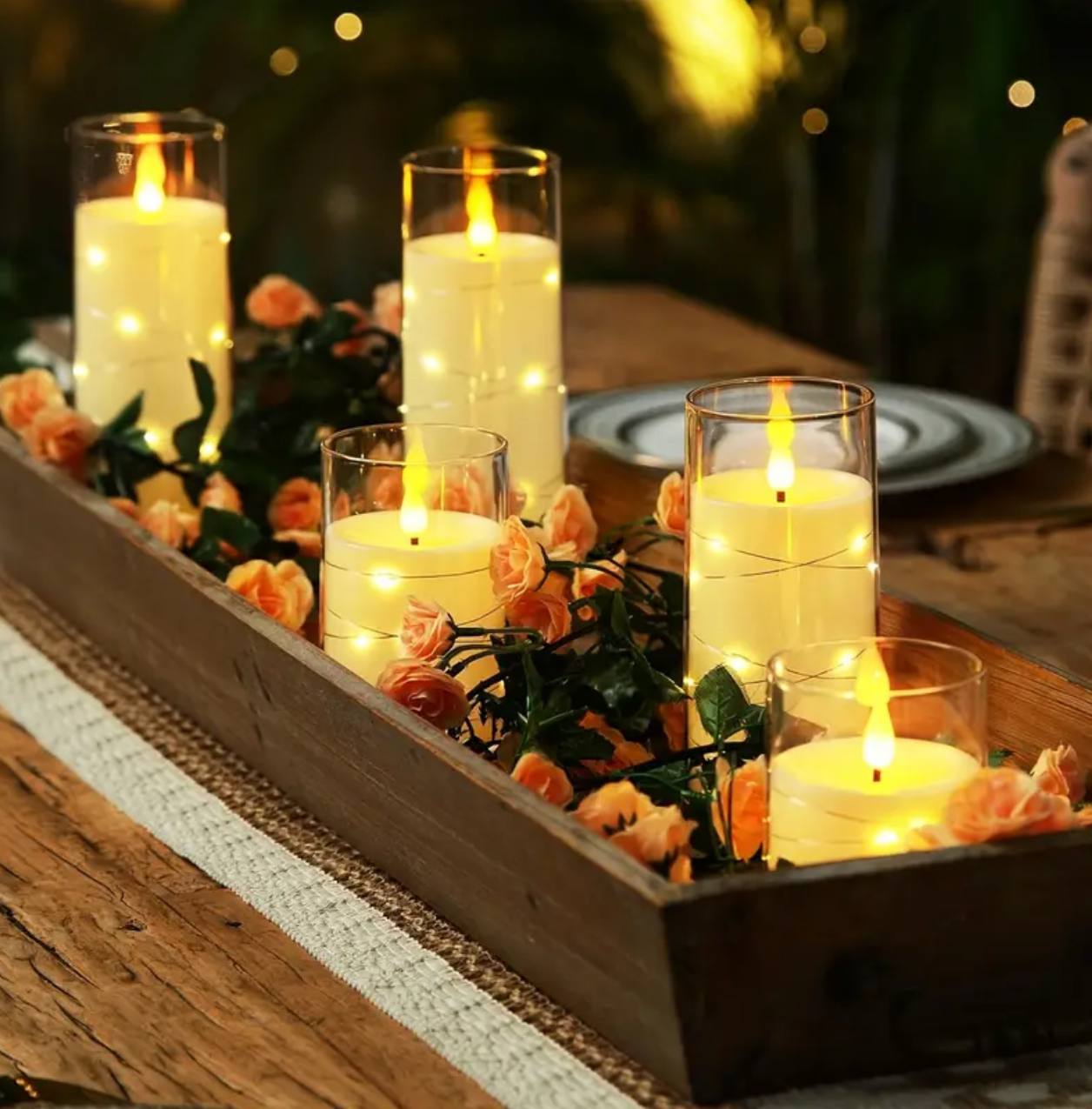 5pcs Acrylic flameless LED candles with string light