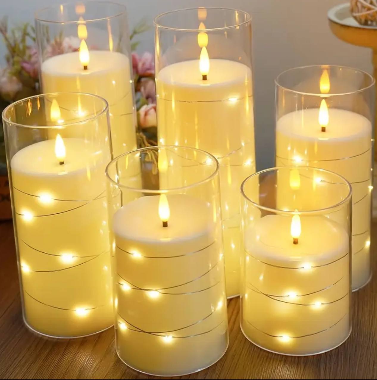 5pcs Acrylic flameless LED candles with string light