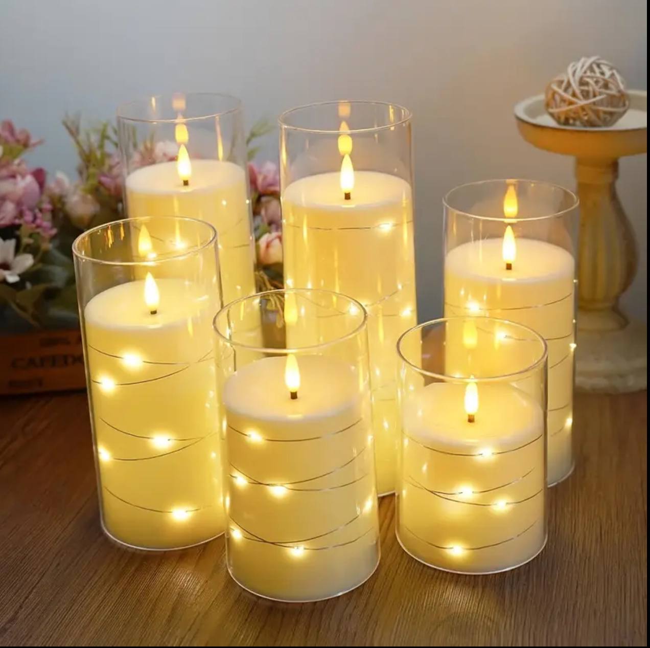 5pcs Acrylic flameless LED candles with string light