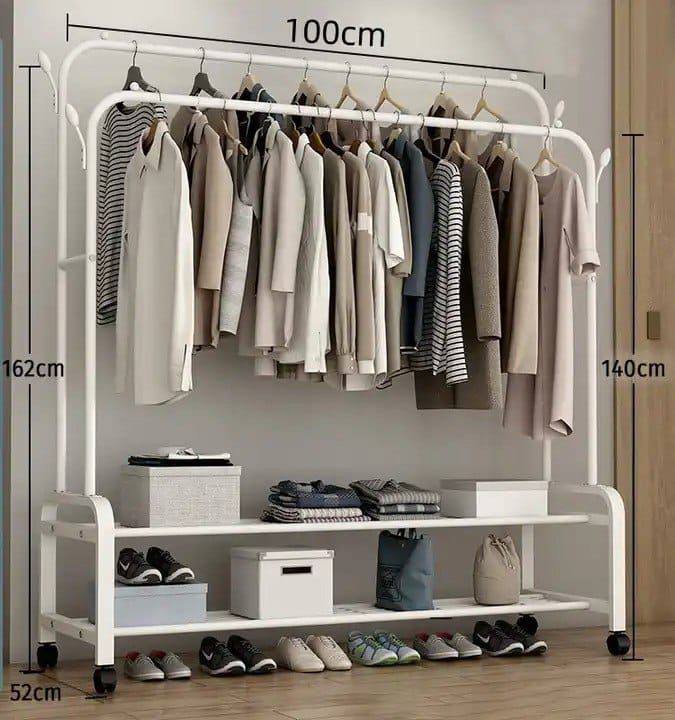 Modern Double-pole Clothing Rack with Storage Shelves/shoe rack