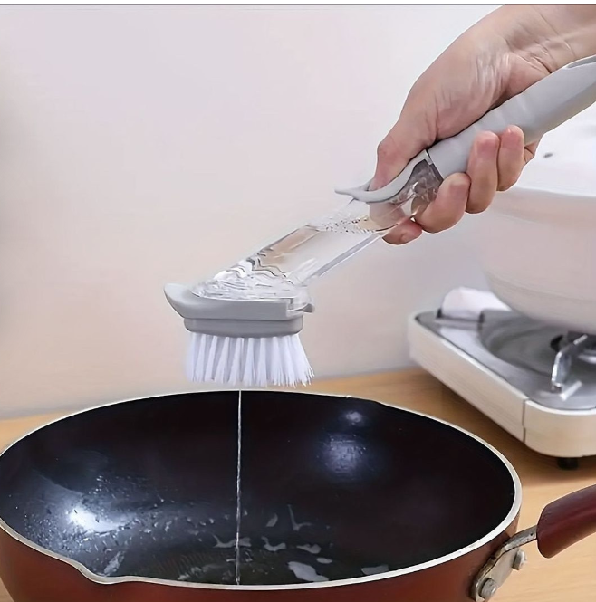 2 in 1 Kitchen Cleaning Brush Long Handle Automatic Liquid Dispenser
