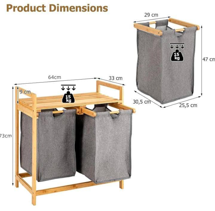 Premium Quality laundry
sorter 2 in 1 mounted on Bamboo stand.