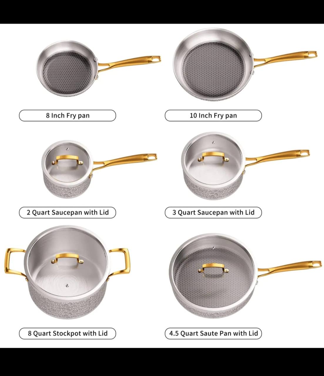 10 PCS SET
Premium High quality Tripply S/S Stainless steel cookware set with Hammered Patterned design