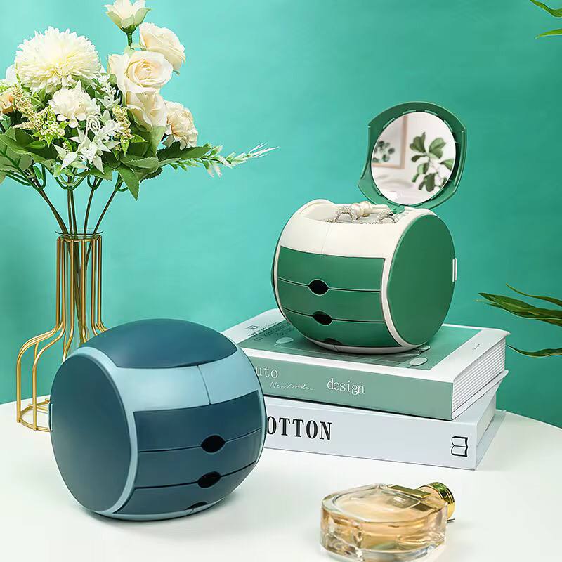 ball shaped 6 cubicle jewelry cosmetic organizer with 3 drawers.