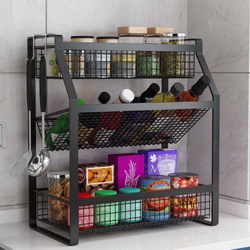 3 TIER MULTIFUNCTIONAL METALLIC KITCHEN SPICE RACK